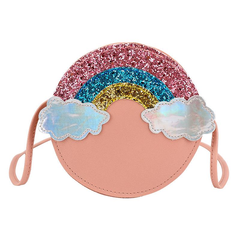 Lovely Baby Girls' Rainbow Coin Purse Fashion Children Round Crossbody Bags Cute Princess Small Handbag Accessories Shoulder Bag