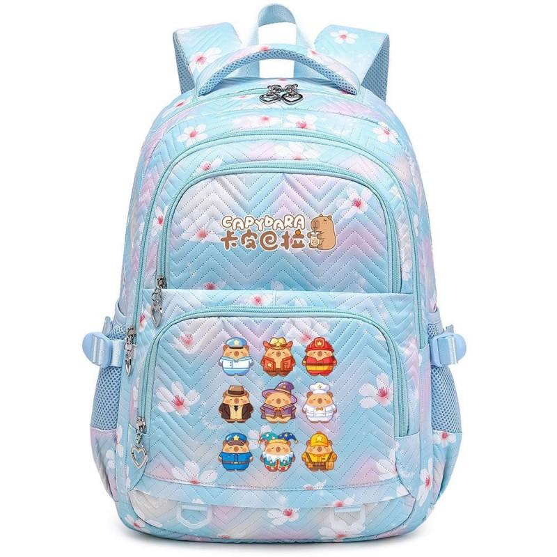 Capybara Print Youth School Backpack Teen Girls Boys Lightweight Multi-Compartment Nylon Bag With Air-Padded Straps