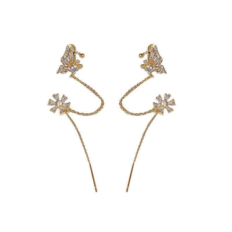 Butterfly Flower Ear Bone Clip Ear Wire Integrated Ear Clip Fashion Exquisite Women Simple Light Luxury Tassel Ear Clips Jewelry Accessories