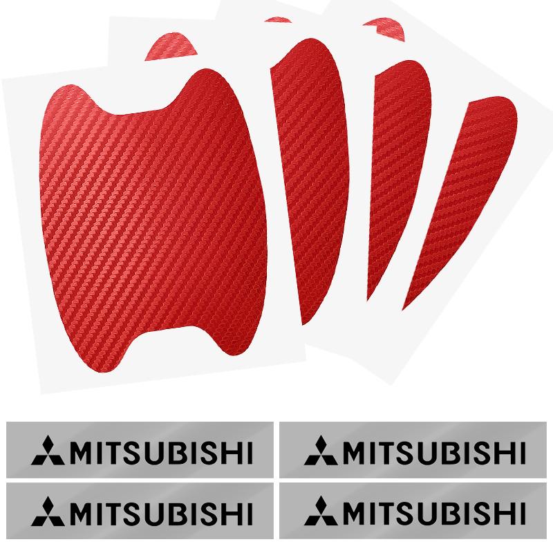 knpc3 Car Door Sticker Carbon Fiber Scratches Auto Handle Protection Film Emblem For Mitsubishi Lancer ASX Mirage Pajero Xpander
