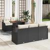 Set of 6 Pieces of Garden Sofa with Black Cushions Poly Rattan Acacia, 2-Seater Garden Sofa with Black Cushions 3349396