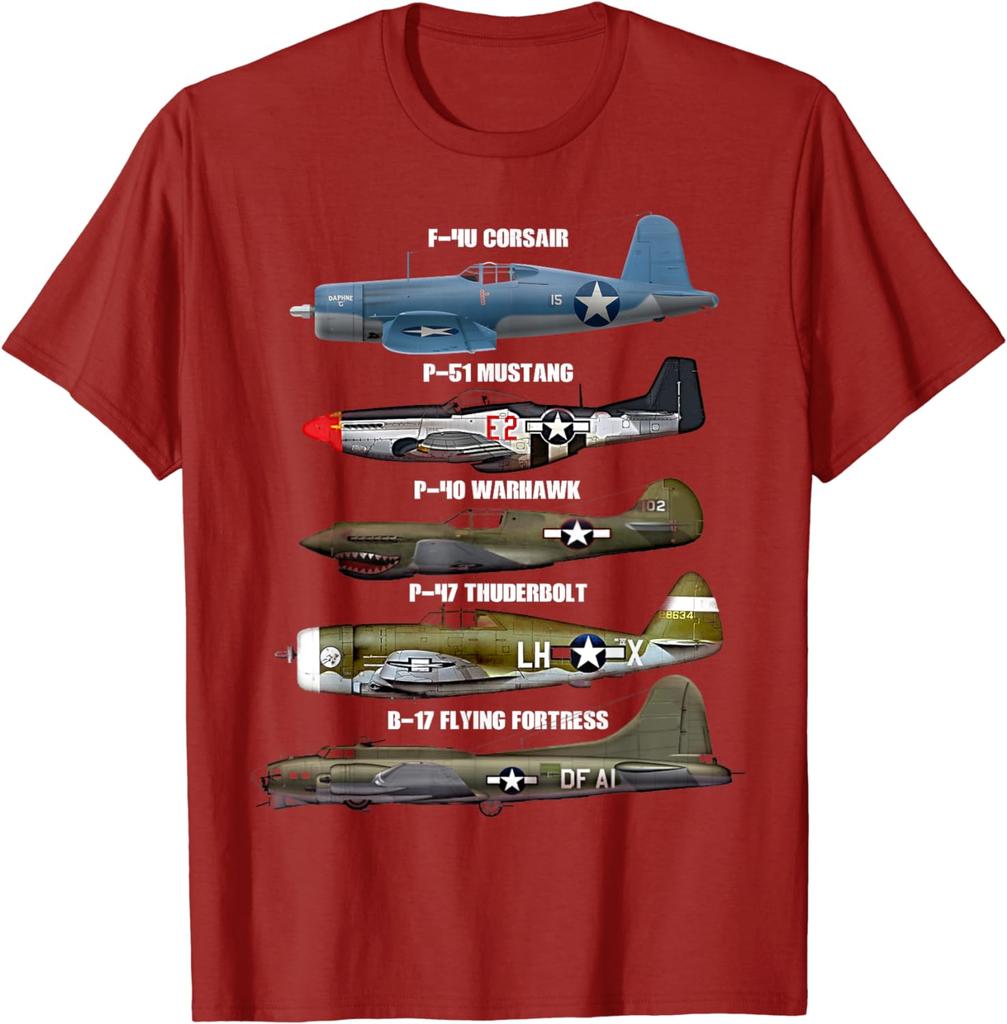 WW2 Warplane B-17 P51 Mustang F4U Corsair P40 Warhawk T-Shirt Short Sleeve Casual Cotton O-Neck Men T Shirt