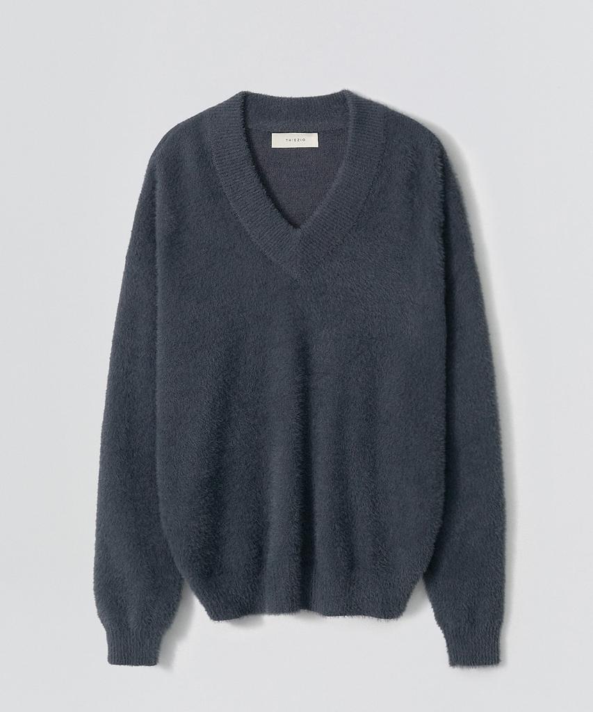 EZIO Hairy Angora V-Neck Knit_Charcoal