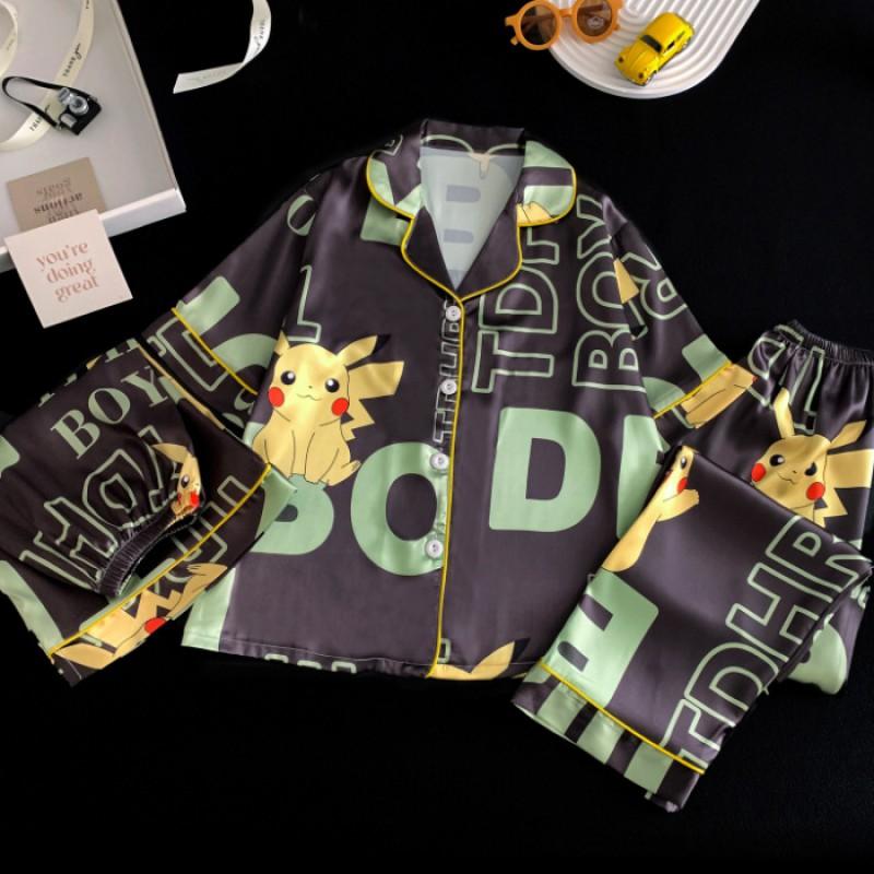 Girls Ice Silk Pajamas Set Thin Air Conditioner Clothes Kids Short Sleeve Homewear 2026