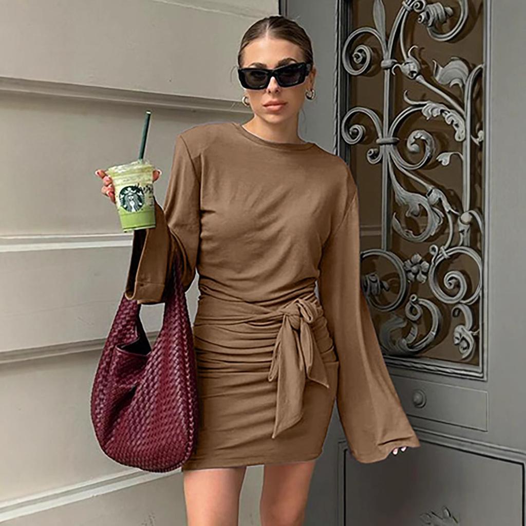European And American New Waist Lace-Up Dress Spring And Summer Sexy Fashion High-Waisted A-Word Dress
