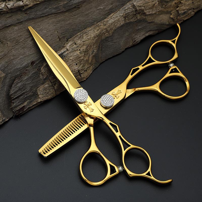 Wholesale Professional Hair Cutting Scissors Set 6 Inch Gold Thinning Shears Barber Scissors with Box Custom Color Size Available