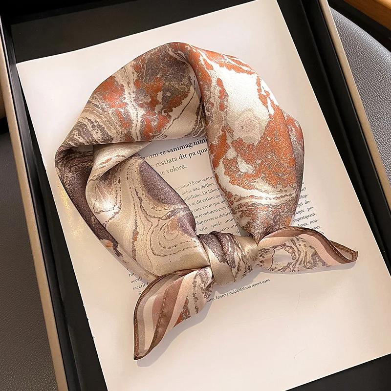 Retro Floral Print 100% Nature Silk Square Scarfs for Women Office Neckerchief Foulard Hairband Hands Bag Ribbon Headband Gift