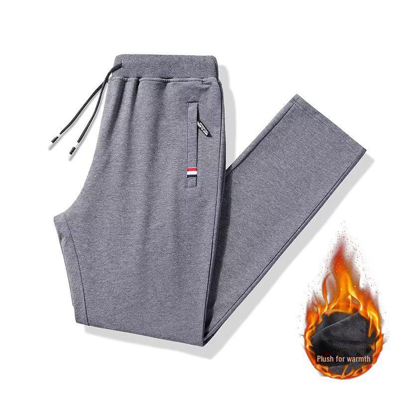Мужские брюки из плюша на молнии осень/зима — плотные, свободные, прямые, большого размера, доступны в трех цветах