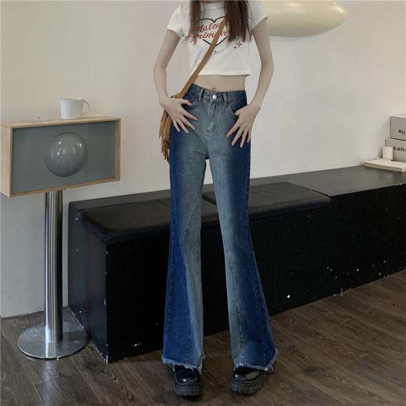 Осень-весна, джинсы, женские джинсовые брюки, винтажные прямые брюки, модные женские однотонные свободные повседневные широкие брюки с кисточками