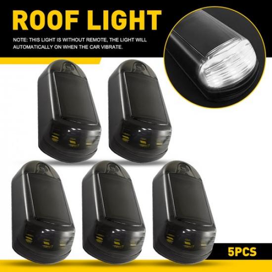 5PCS Roof Cab Signal Light White/Amber DRL Solar Universal Powered 4 Mode Smoked