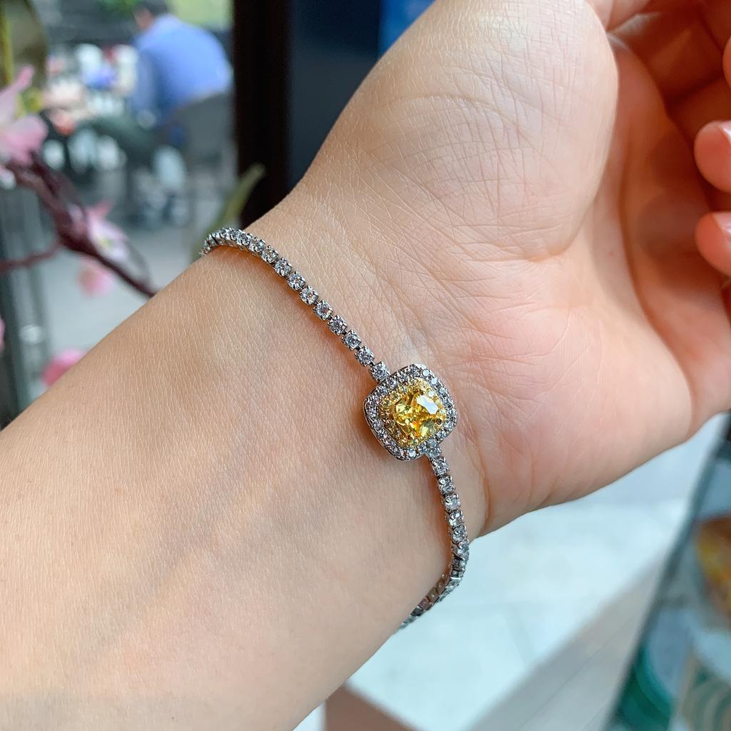 Серьги-гвоздики из серебра S925 пробы с квадратным сверкающим цирконием, желтыми бриллиантами, браслеты, кольца, аксессуары