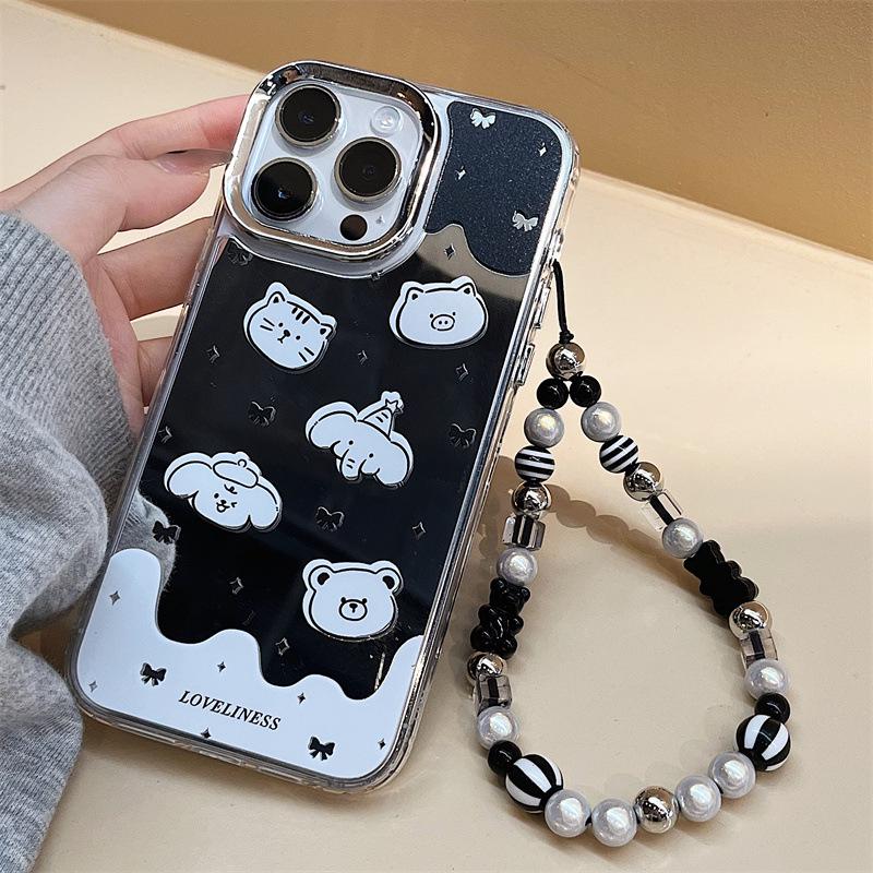 Силиконовый чехол для телефона Zhitai Cartoon с зеркалом и браслетом для iPhone 12/14/15Pro/16Promax