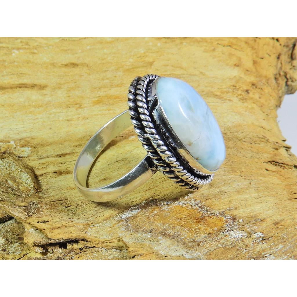 Natural Larimar Pectolite Gemstone 925 Solid Sterling Silver Ring Size US-7 PG-123