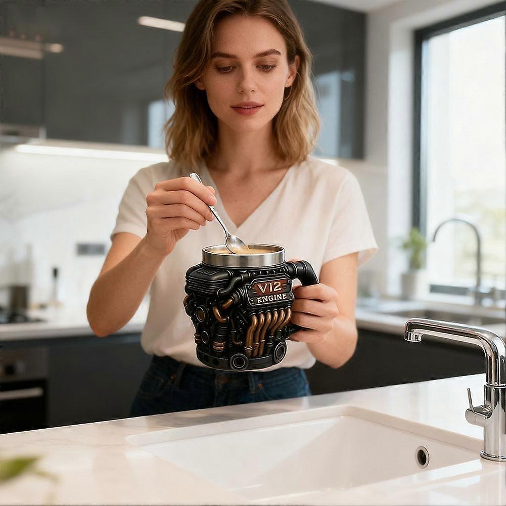 V12Engine Coffee Mug-Custom Stainless Steel Travel Cup for Mechanics Enthusiasts
