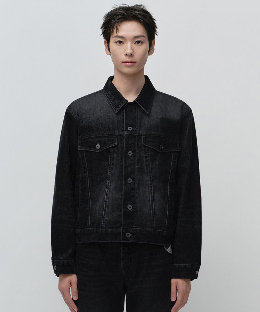 MUSINSA STANDARD Velvet Denim Trucker Jacket [Black]