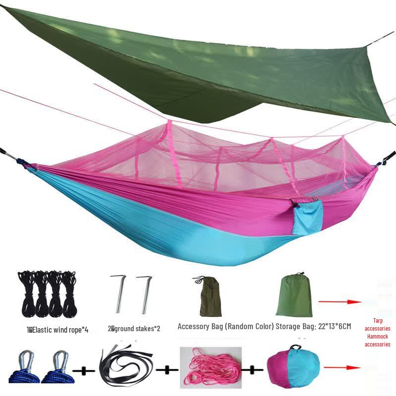 Outdoor Camping Hammock with Mosquito Net & Sunshade Canopy