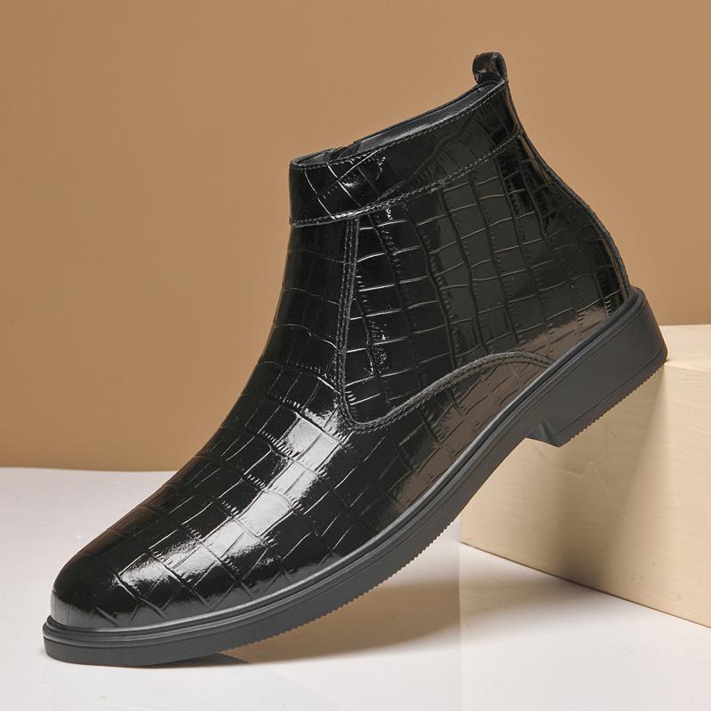 Осенние мужские модные и удобные повседневные высокие кожаные туфли с боковой молнией Зимние мужские теплые хлопковые туфли Ботинки Челси