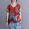 Summer Fall Fashion Knit Clothes Vintage Floral Print Harajuku Retro Women Round Neck Half-sleeve Sweaters Lady Loose Pullovers