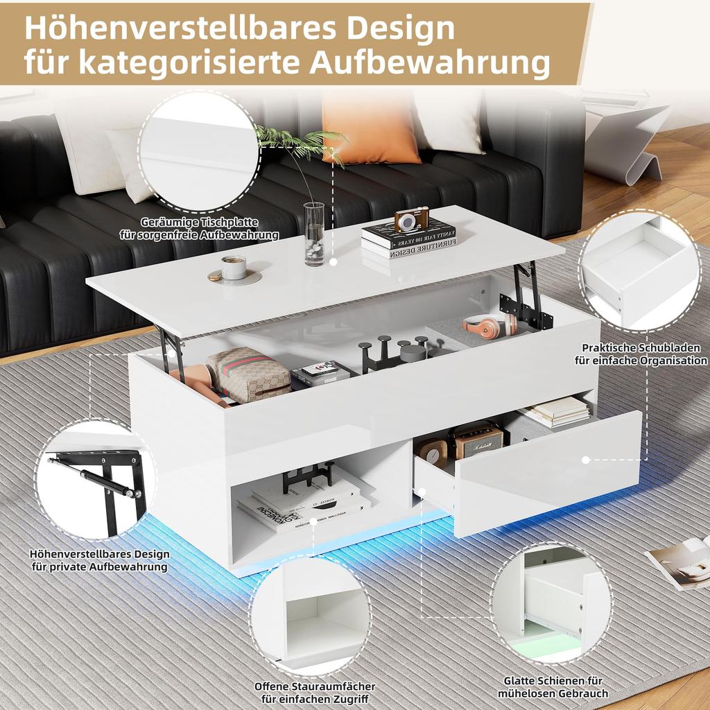 Журнальный столик, стол для гостиной, кофейный столик с ящиками, открытое и скрытое пространство для хранения, деревянный диванный столик, приставной столик для гостиной, офиса, белый
