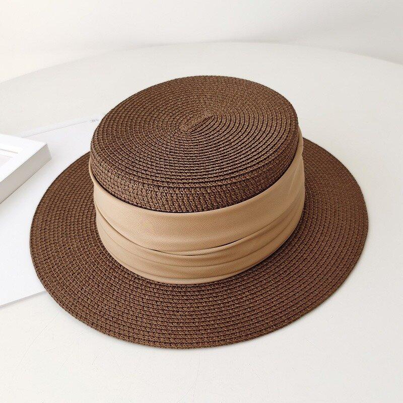 Women's Summer Vintage Top Hat Temperament, Socialite Beach Vacation Style, Simple Flat Top Sun Hat