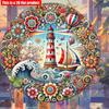 2D Flat 20*20cm 1pc Lighthouse and Sailboat Coastal Scene Wooden Wall Art Decor, Ocean wave&Colorful Wreaths Round Pendant for Home Decoration, Ocean