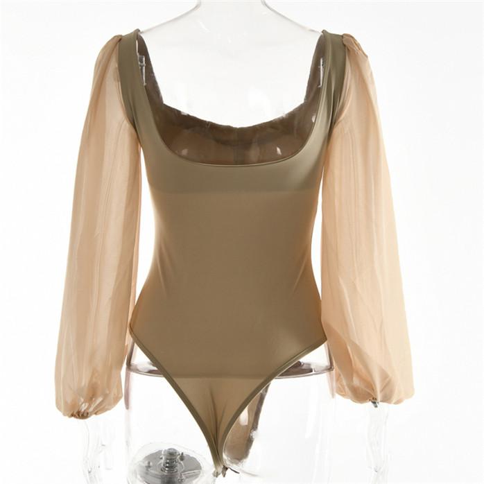 Женское боди с рукавами-фонариками, модный комбинезон с квадратным воротником и открытой спиной, с длинными рукавами