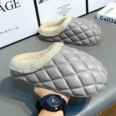 Меховые тапочки мужские и женские зимние теплые хлопковые тапочки без застежек плюшевые EVA нескользящие домашние уютные флисовые тапочки водонепроницаемые уличные меховые тапочки