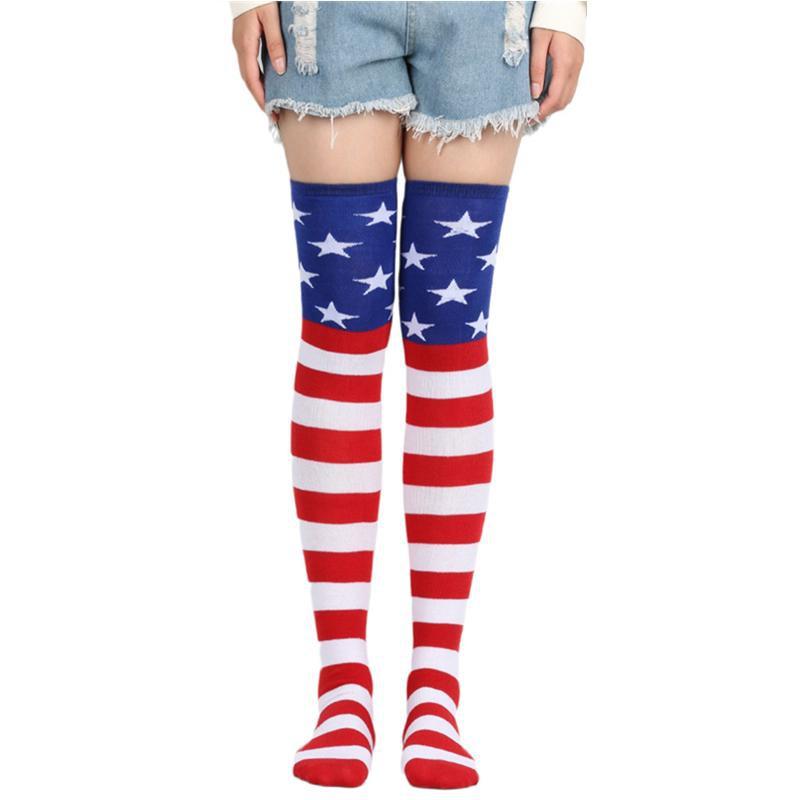 Women Knee High Socks American Flag Stockings Socks Star Spangled Banner Socks Over Knee Socks Thigh High Socks