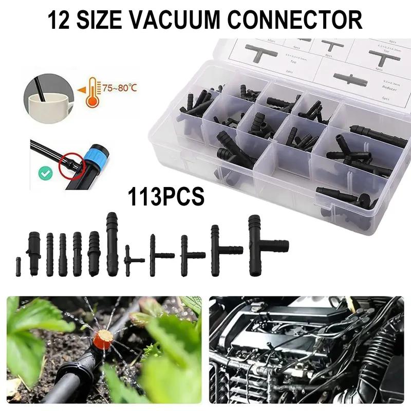113PCS Vacuum Connector Assortment Automotive Vacuum Tubing Connector Tee Kit Water Spray Pipe Joints Car Wiper Connection Pipe