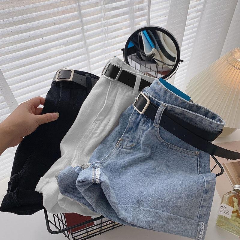 Женские тонкие повседневные джинсовые шорты с высокой талией больших размеров, женские синие джинсовые шорты