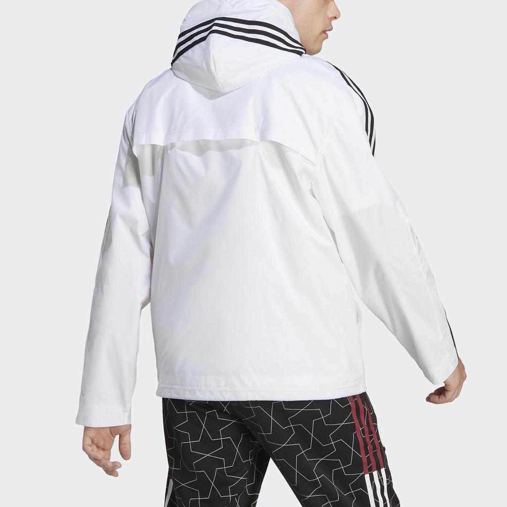 Adidas Solid Color Three-Stripe Print Logo Zip Hoodie Jacket Men Outerwear White IB0382