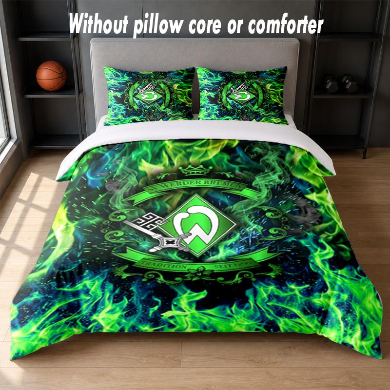 Werder Bremen Football Design Bed Bedding Set 1 Duvet Cover + 2 Pillowcases Soft Breathable Household Bed Linens