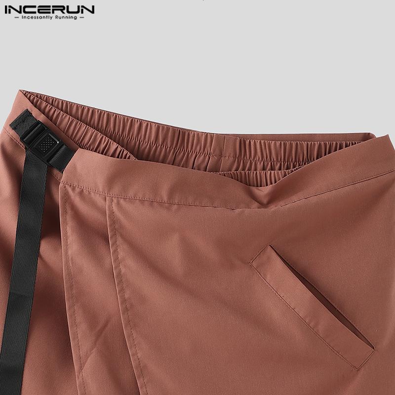 INCERUN Мужские брюки с эластичной талией и оборками, повседневные нестандартные длинные брюки
