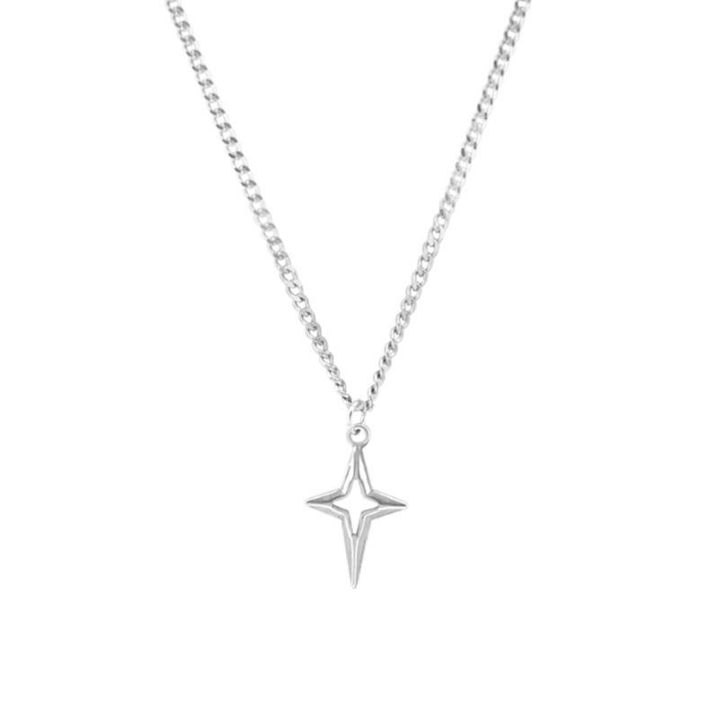 Adjustable Length Neckchain Trendy Four Pointed Star Pendant Choker Unisex Necklace Sweater Chain for Daily Wear