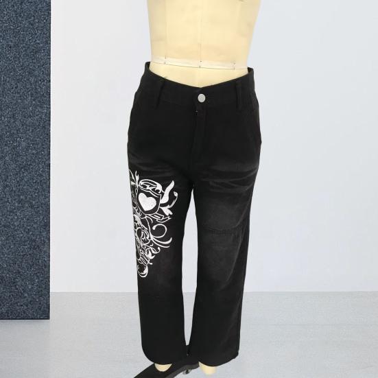 Женские джинсы средней талии с нестандартной индивидуальной печатью в стиле ретро, прямые, широкие, в стиле пэчворк