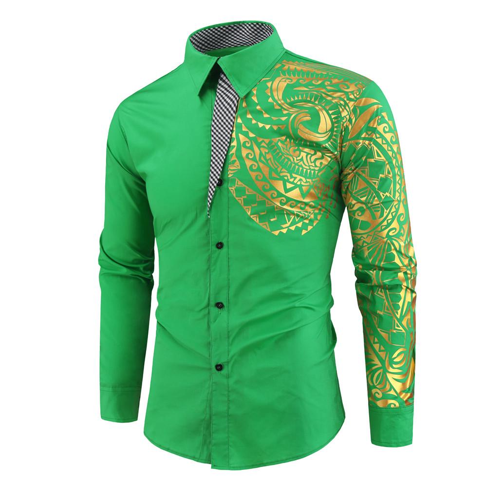 Европейская рубашка приталенного кроя с длинным рукавом: Модный принт 2025, отложной воротник, размеры до 4XL