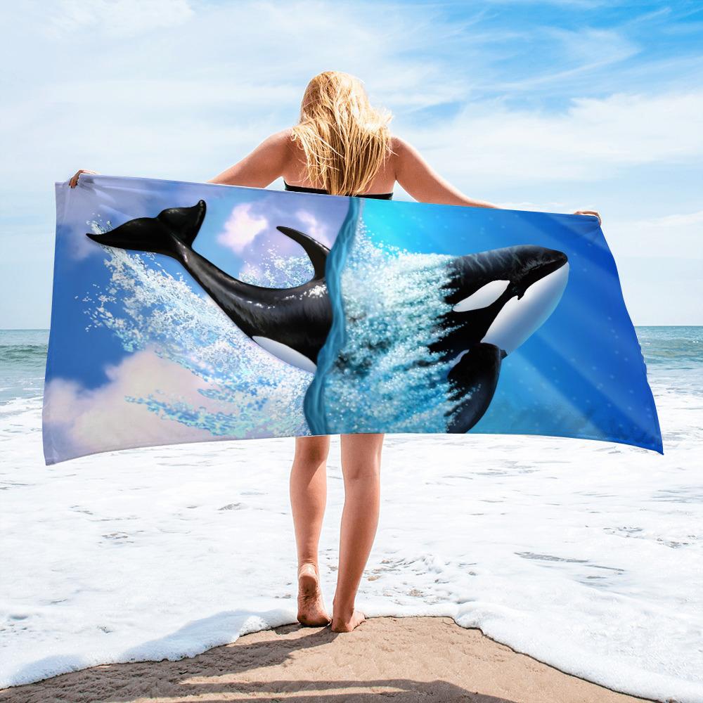 Marine Animal Series Microfiber Double-sided Velvet Swimming Towel Versatile Square Towel Beach Towel