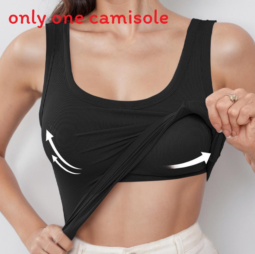 Nylon Spandex Solid Color Design Ladies Tank Top With Builtin Bra For Summer Casual Wear