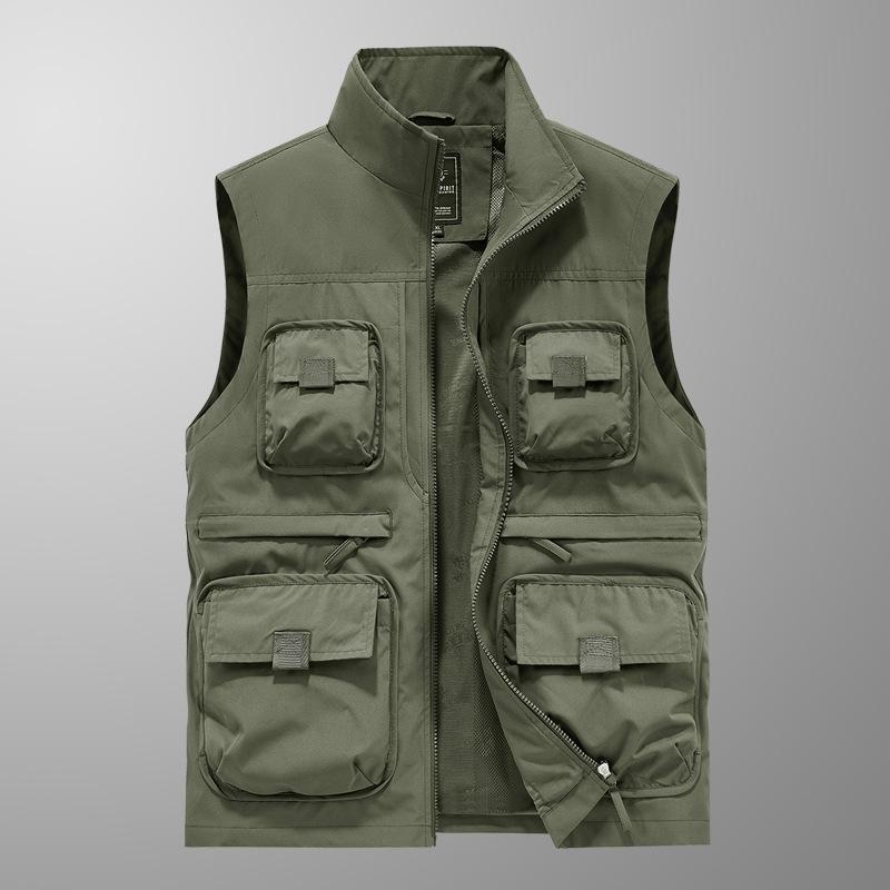 MultiPocket Vest StandUp Collar Loose Large Size Sleeveless Jacket Casual Men'S Vest Vest Vest Vest