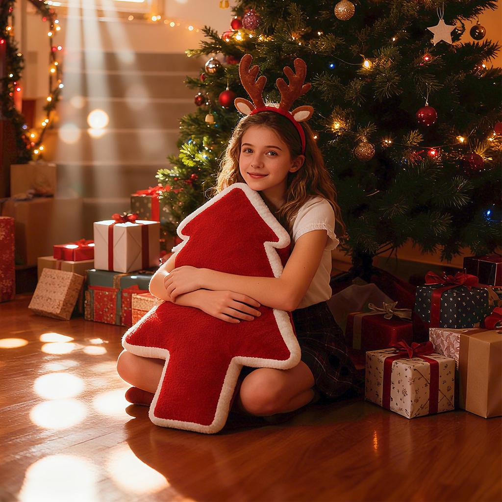 Christmas Tree-Shaped Plush Throw Pillows, Home Living Room Sofa, Christmas Atmosphere Decoration Pillows And Cushions