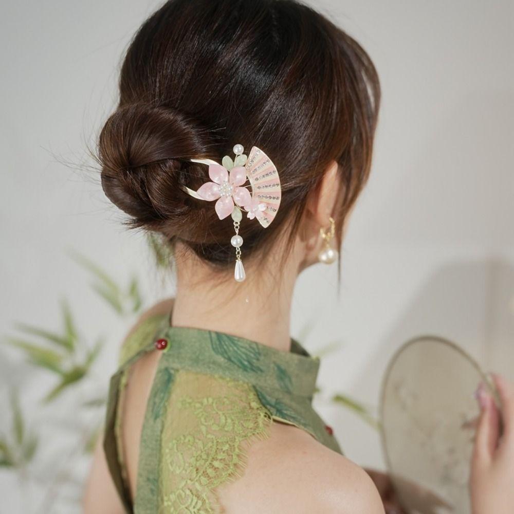 Vintage Pearl Tassel Hair Stick Elegant Chinese Hair Clip Butterfly Flowers Hairpin Hanfu