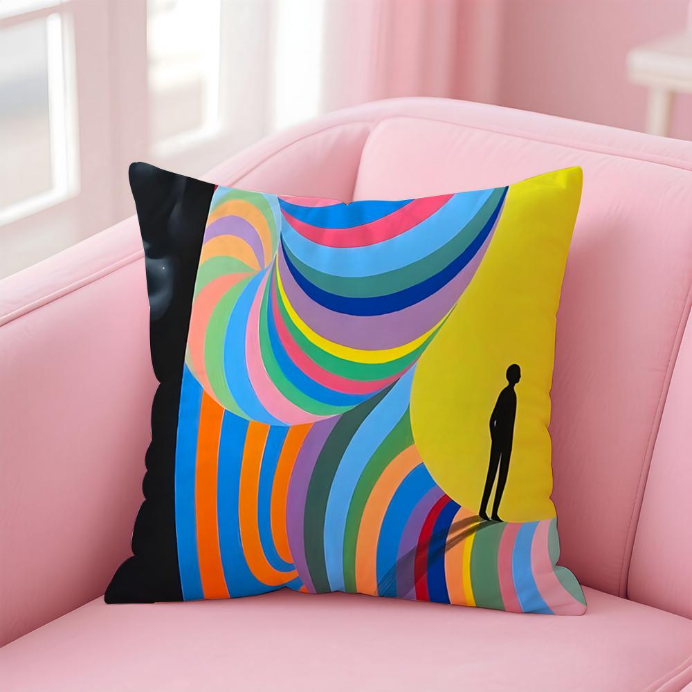 Vibrant Retro Interesting psychedelic lines Art Cushion Cover Linen Pillowcase Cover Soft Decor for Sofa Home Room