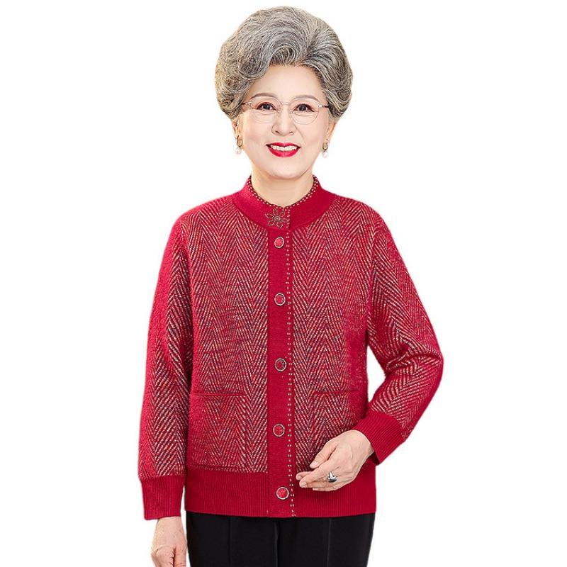 Средний Пожилой Свободный Повседневный Джемпер с Круглым Вырезом Куртка Бабушкин Свитер Кардиган Мамин Вязаный Свитер Одежда для Пожилой Женщины Женская