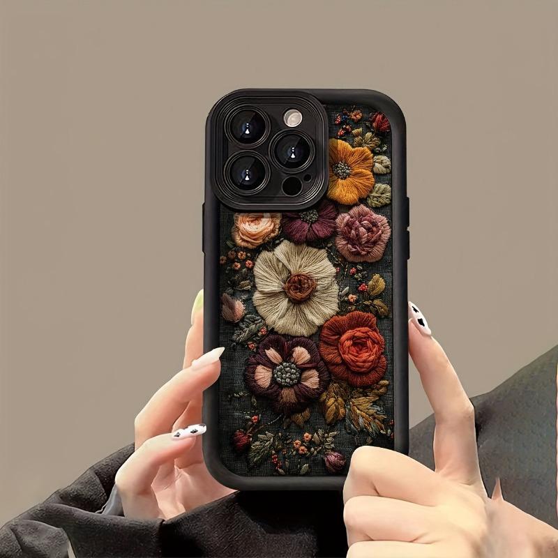 Винтажный чехол для телефона с вышитым цветочным узором для iPhone16 15 14 13 12 11 X XRPro/ Max/Plus, противоударная задняя крышка