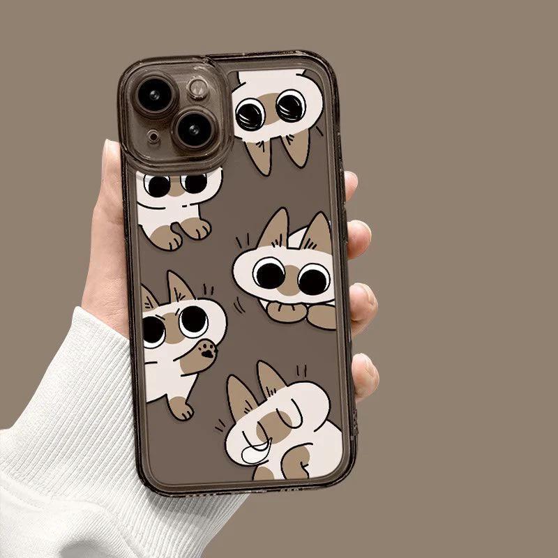 Cartoon Siamese Cat Clear Funda iPhone Cases For iPhone 17 16 15Pro Max 11 12 13 14Pro Plus Shockproof carcasa phone Case