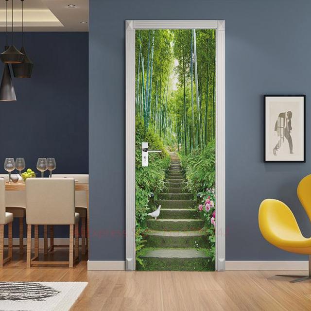 Растение, джунгли, пейзаж, наклейки на дверь, украшение для спальни, ванной комнаты, комната для мальчиков и девочек, оконная стена, 3d обои, вход, постер, фреска