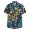 (SU)Мужская мода в этническом стиле с коротким рукавом, повседневная гавайская рубашка с принтом, блузка, футболка