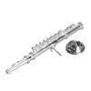 Silver Flute Brooch Miniature Musical Instrument Lapel Brooch Pin with Red Velvet Lined Instrument