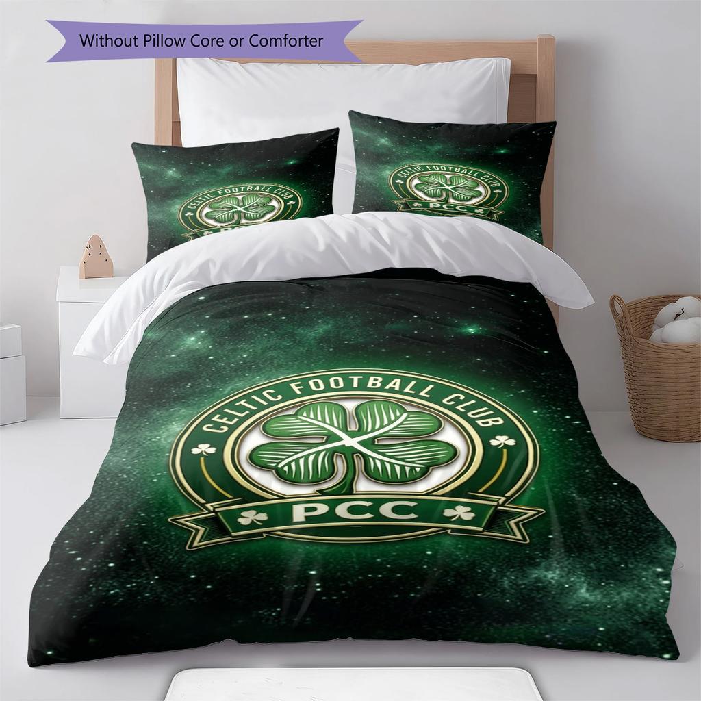 Celtic FC Logo Pattern Bedding Set Quilt Cover Pillowcase Home Decor Gift (1 * duvet cover + 2 * pillowcase, without core)