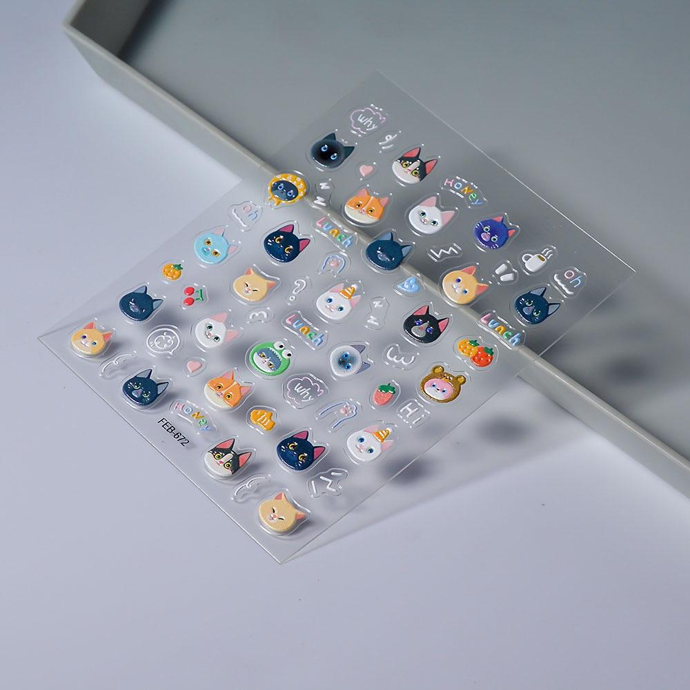 SHEIN Симпатичные наклейки для ногтей в виде головы кошки для детей - Самоклеящиеся аксессуары для нейл-арта